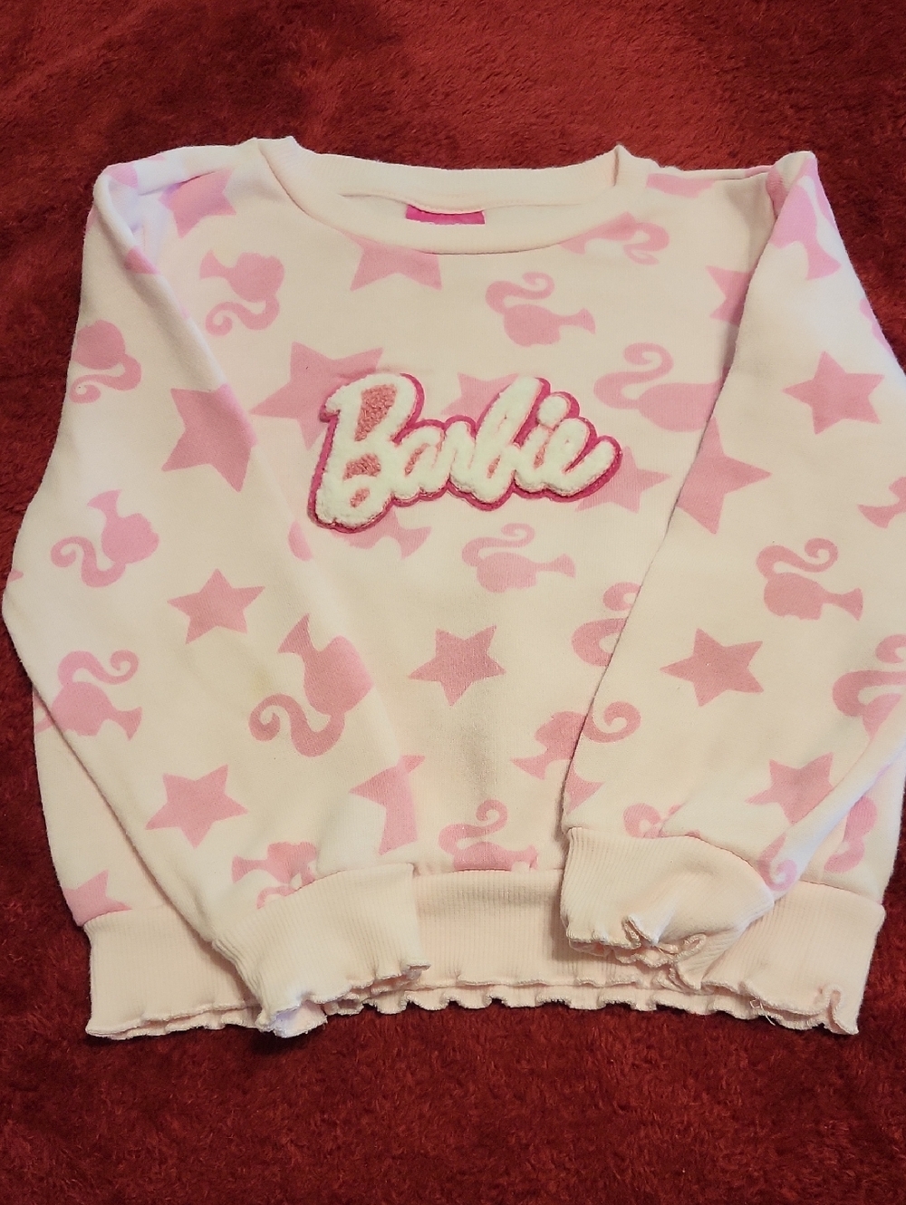 Barbie Pink and White Star Chenille Logo Sweatshirt